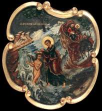 “The Baptism of the Eunuch of the Ethiopean Queen by Philip” is painted by an unknown Russian Icon Painter and is located in the Icon Museum Recklinghausen.